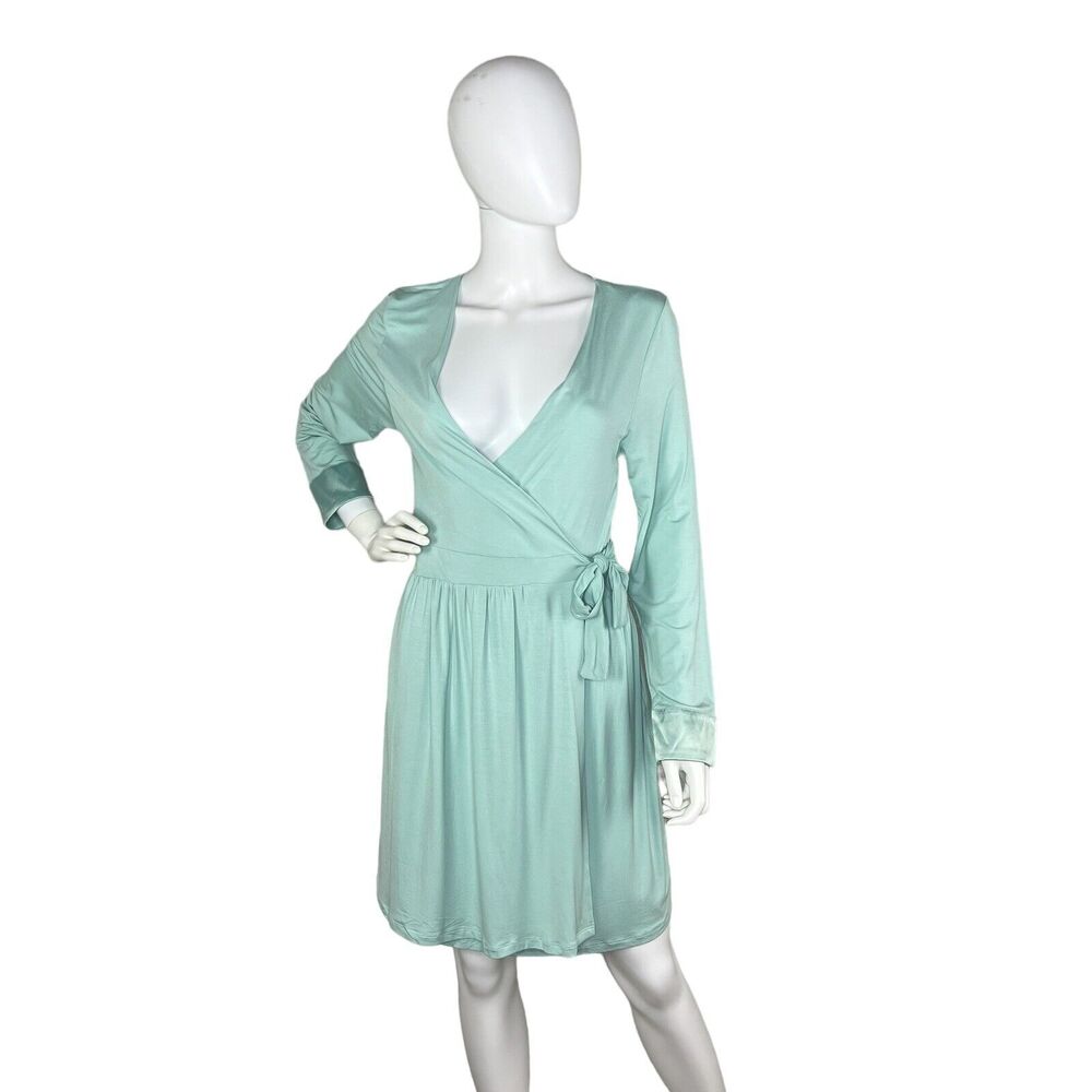 Bamboo Wrap Robe Knee length Long Sleeve Aqua Teal Size M